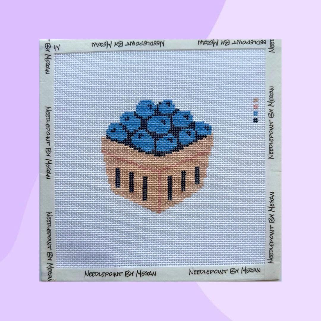 Blueberry Basket Needlepoint Canvas: Hand-Painted 3" Design