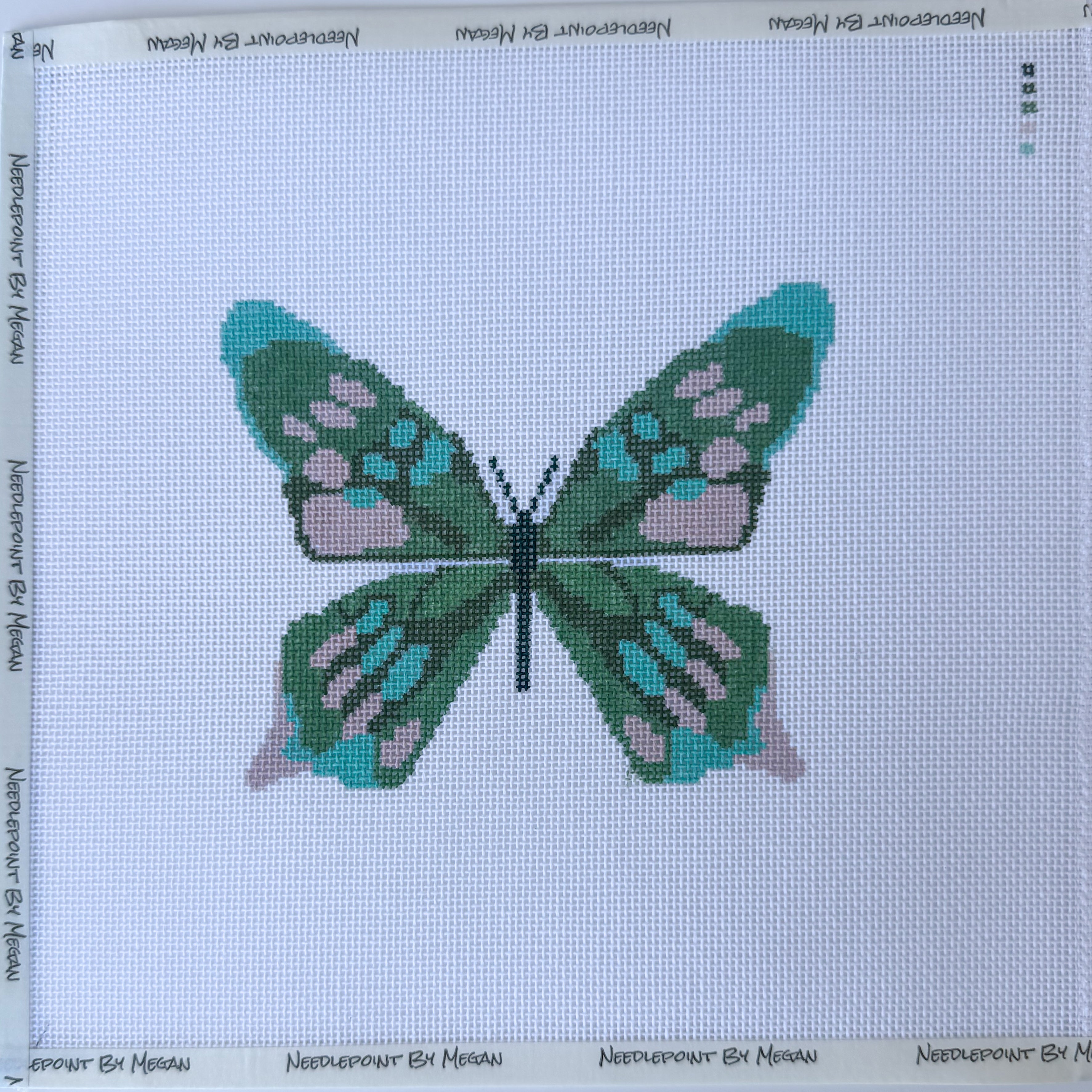 Green Butterfly Needlepoint Canvas - Hand Painted 18 Mesh
