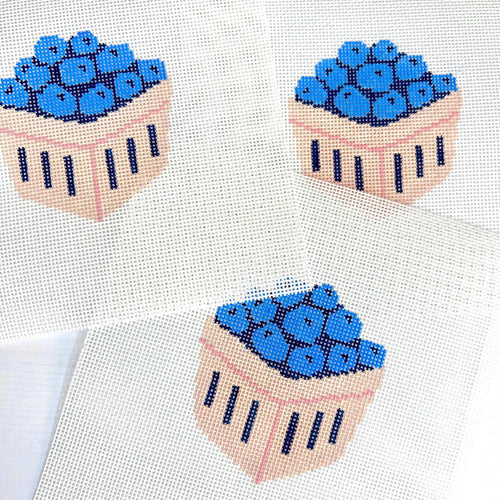 Blueberry Basket Needlepoint Canvas: Hand-Painted 3" Design