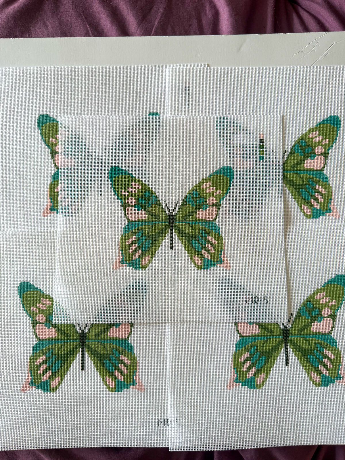 Green Butterfly Needlepoint Canvas - Hand Painted 18 Mesh