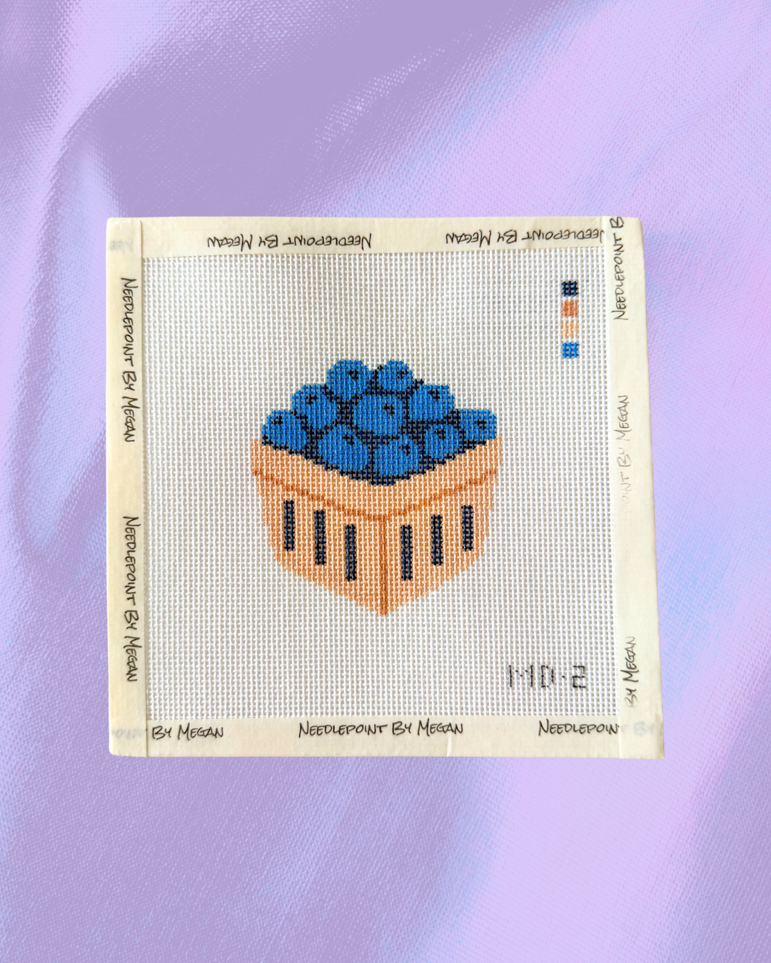 Blueberry Basket Needlepoint Canvas: Hand-Painted 3" Design