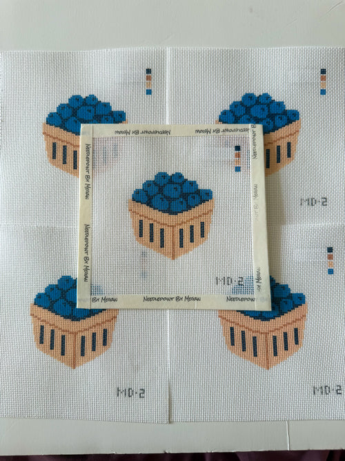 Blueberry Basket Needlepoint Canvas: Hand-Painted 3" Design